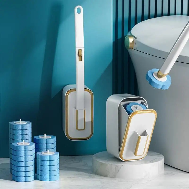 Disposable Toilet Brush Set with Replacement Heads Long Handle Automatic Lid Cleaner Brush Bathroom Hygiene Cleaning Tool Kit