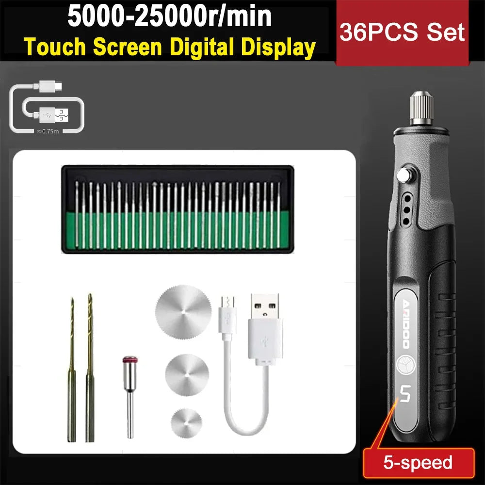 5-speed Regulation Touch Screen Cordless Electric Drill Mini Rotary Tool Grinder Wireless Hand Drill Kit Tools Engraving Set