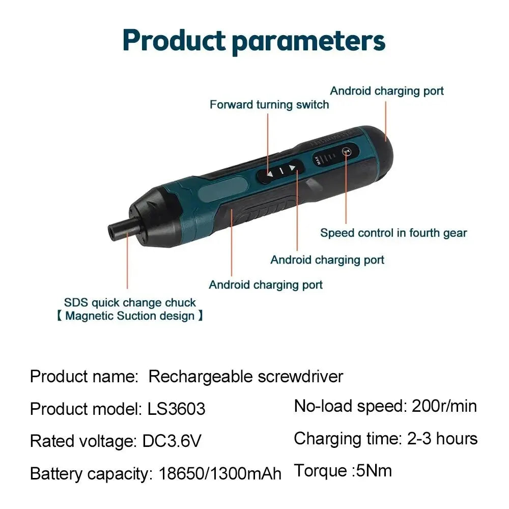 Mini Cordless Electric Screwdriver 1300mah Rechargeable Adjustment Multi-function Power Drill Disassembly Torque Repair Tools