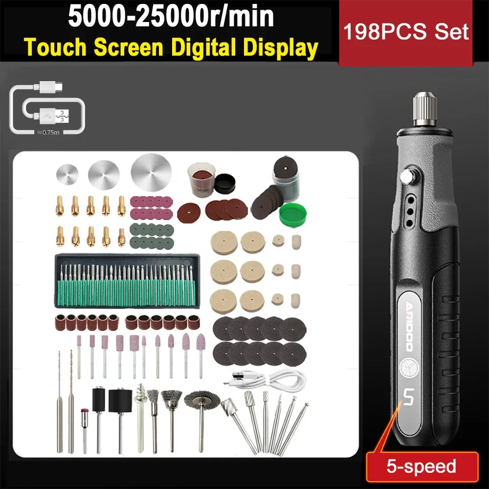 5-speed Regulation Touch Screen Cordless Electric Drill Mini Rotary Tool Grinder Wireless Hand Drill Kit Tools Engraving Set