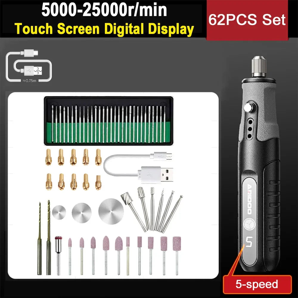 5-speed Regulation Touch Screen Cordless Electric Drill Mini Rotary Tool Grinder Wireless Hand Drill Kit Tools Engraving Set
