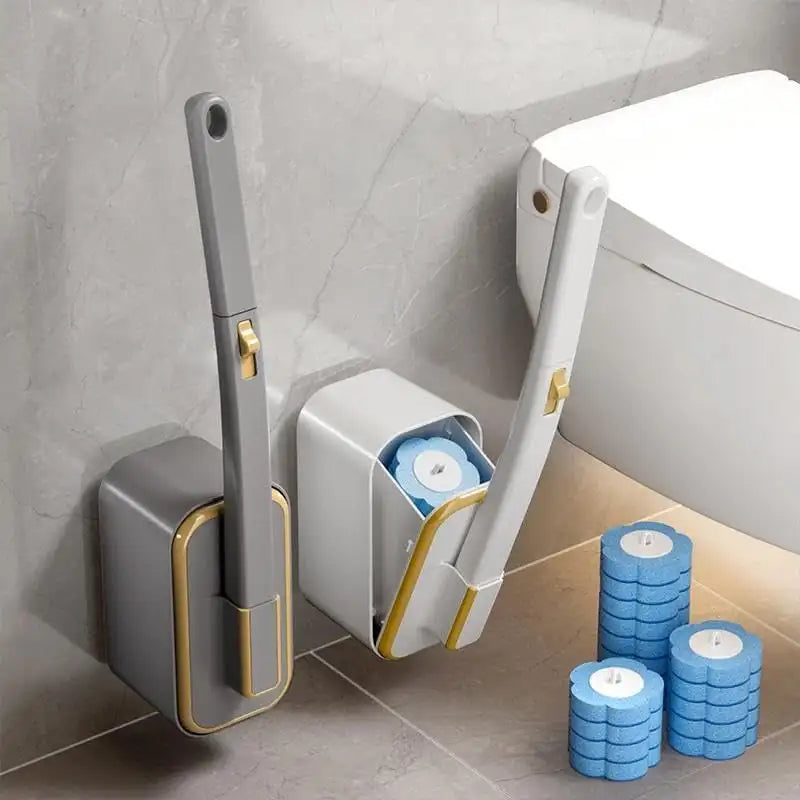 Disposable Toilet Brush Set with Replacement Heads Long Handle Automatic Lid Cleaner Brush Bathroom Hygiene Cleaning Tool Kit