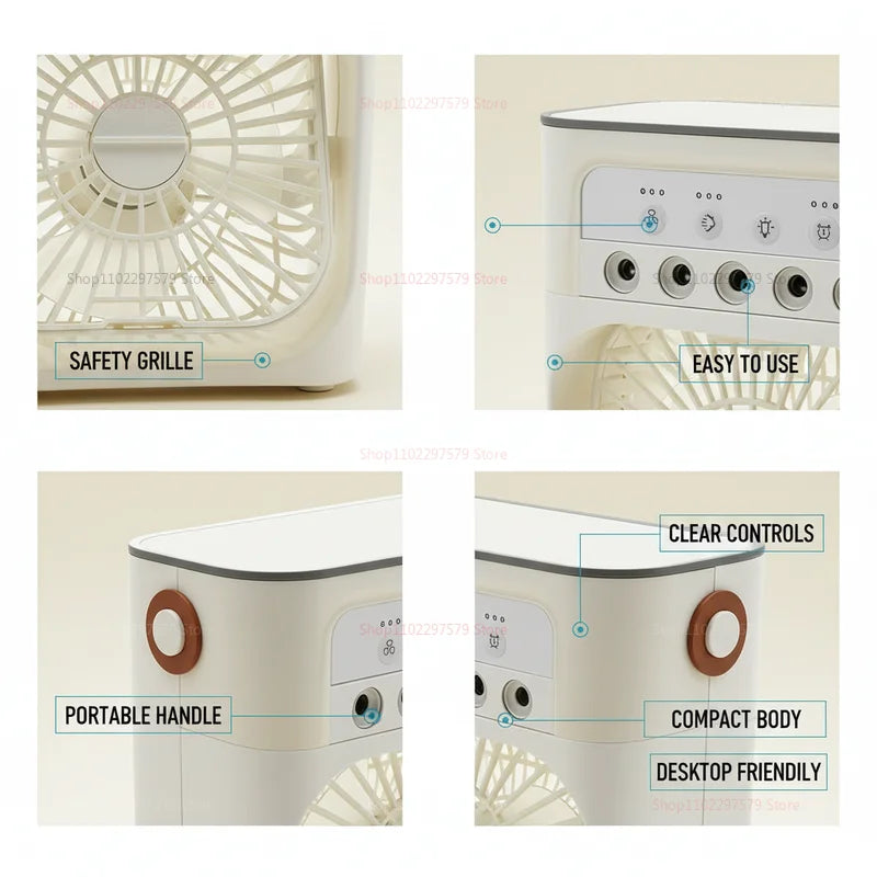 3 in 1 Portable Air Cooler Fan Humidifier Night Light USB Mist Maker Mini Air Conditioner for Bedroom Office Home Appliance