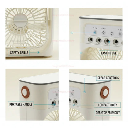 3 in 1 Portable Air Cooler Fan Humidifier Night Light USB Mist Maker Mini Air Conditioner for Bedroom Office Home Appliance
