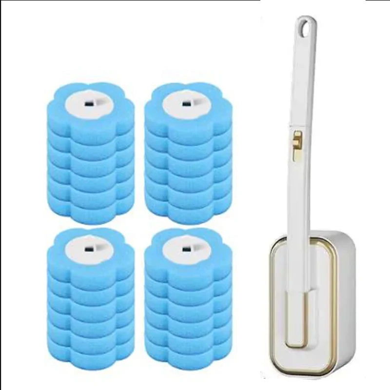 Disposable Toilet Brush Set with Replacement Heads Long Handle Automatic Lid Cleaner Brush Bathroom Hygiene Cleaning Tool Kit