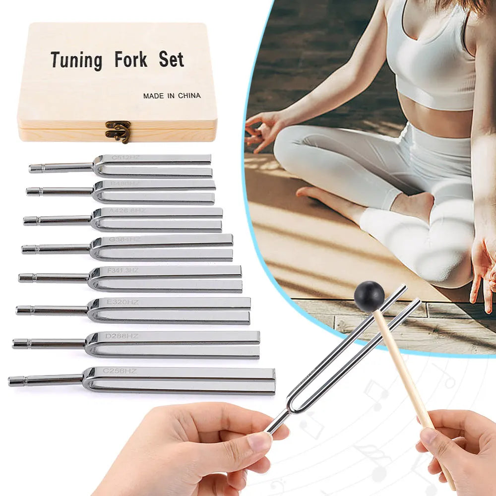 8Pcs Tuning Fork Set 256-512HZ Steel Tuning Fork Set For Healing Chakra Sound Therapy Keep Body Mind Spirit Harmony Medical Tool
