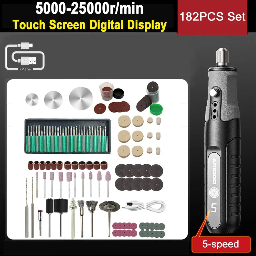 5-speed Regulation Touch Screen Cordless Electric Drill Mini Rotary Tool Grinder Wireless Hand Drill Kit Tools Engraving Set